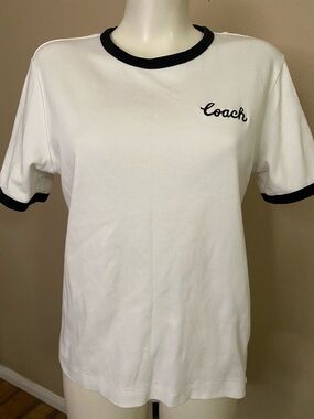 Coach White 100% cotton logo ringer Tee with Black Trim M 🖤